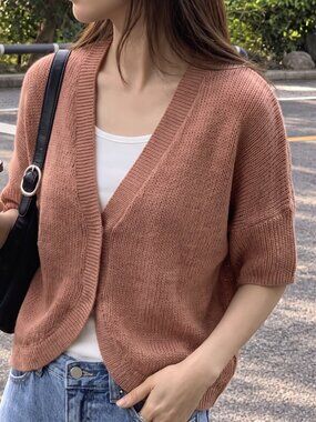 Chico's Wool Blend Single Snap Closure Crop Cardigan